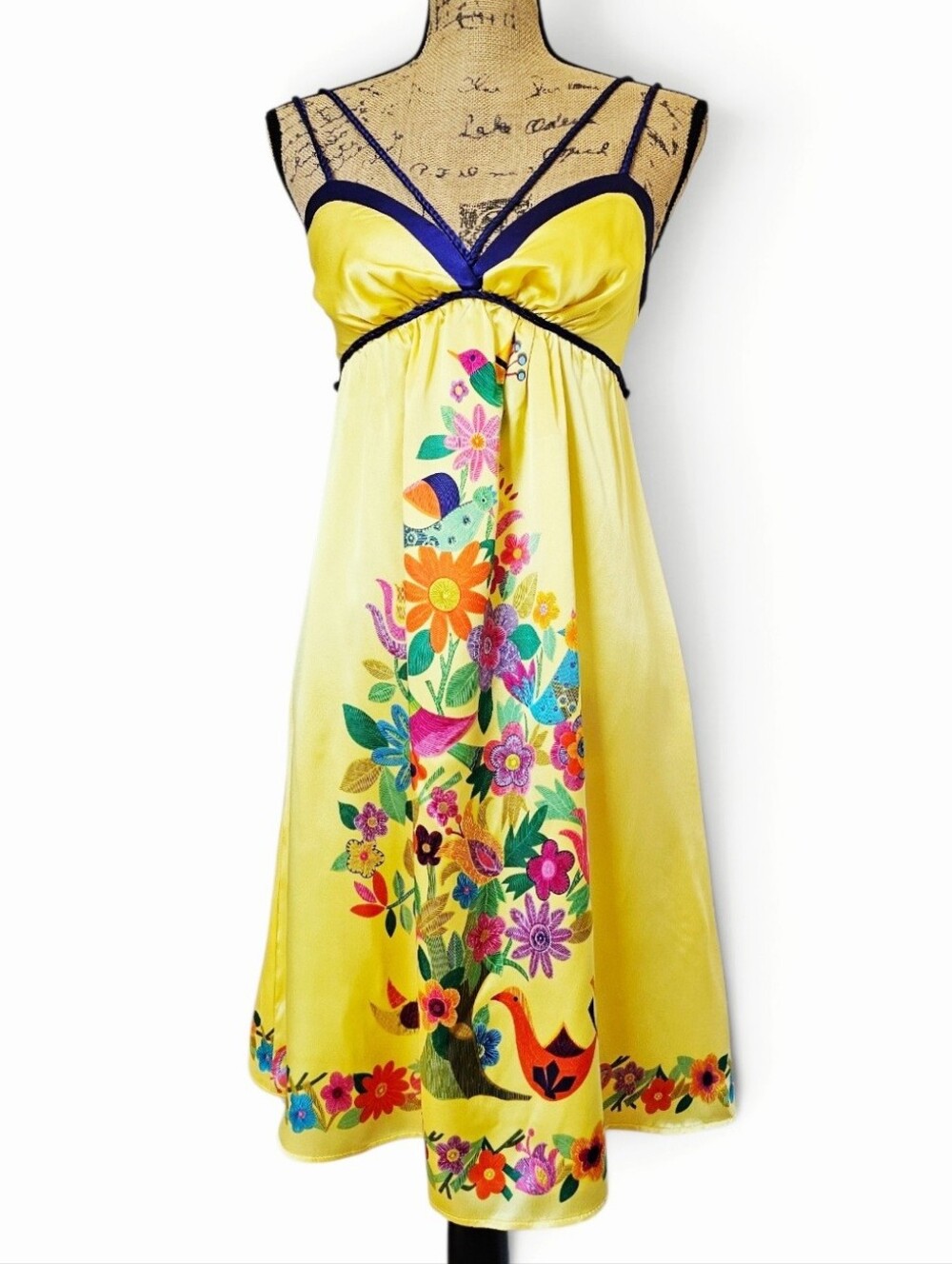 NWT Voom By Joy Han Y2K Yellow Floral Artisan Print Sundress 100% Silk, Size S